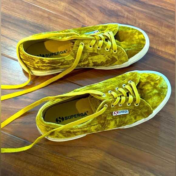 Superga Shoes - Superga Yellow Velvet Sneakers